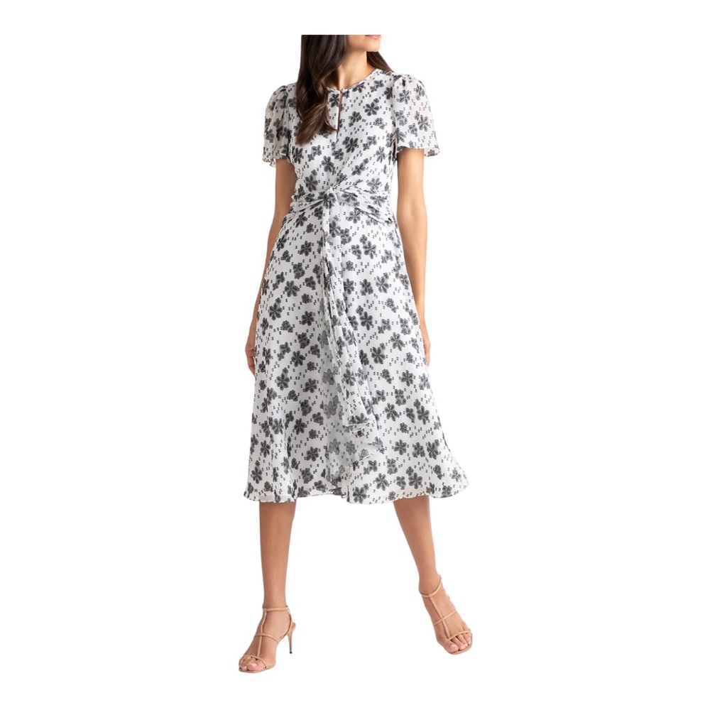 Alita tie waist dress by Shoshanna size 10 in Jet Optic White
